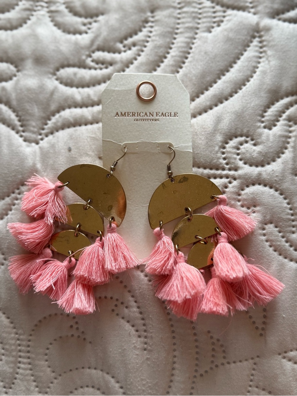 American Eagle Outfitters Pink & Gold Tassel Drop Earrings